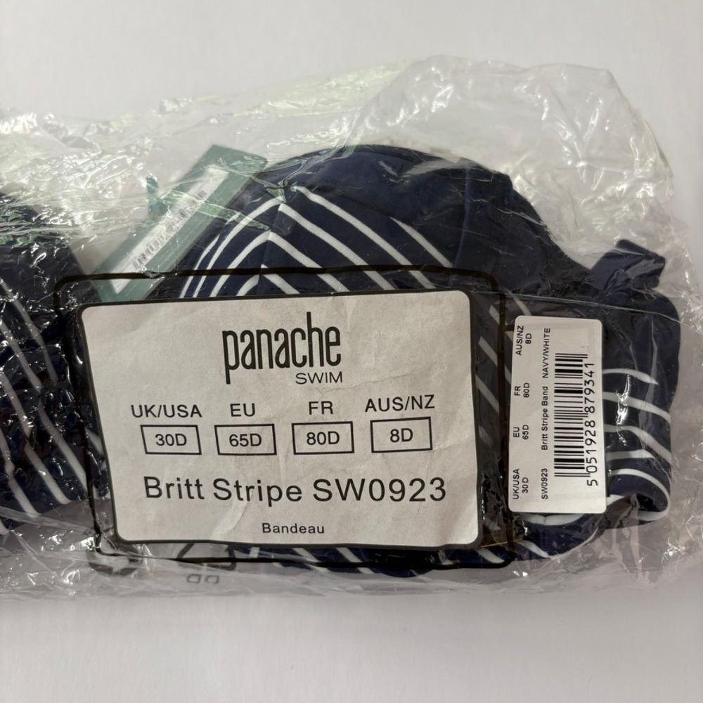 Panache Women Swim Top 30D Navy Britt Stripe SW0923 Bandeau Bikini Retro Pin Up
